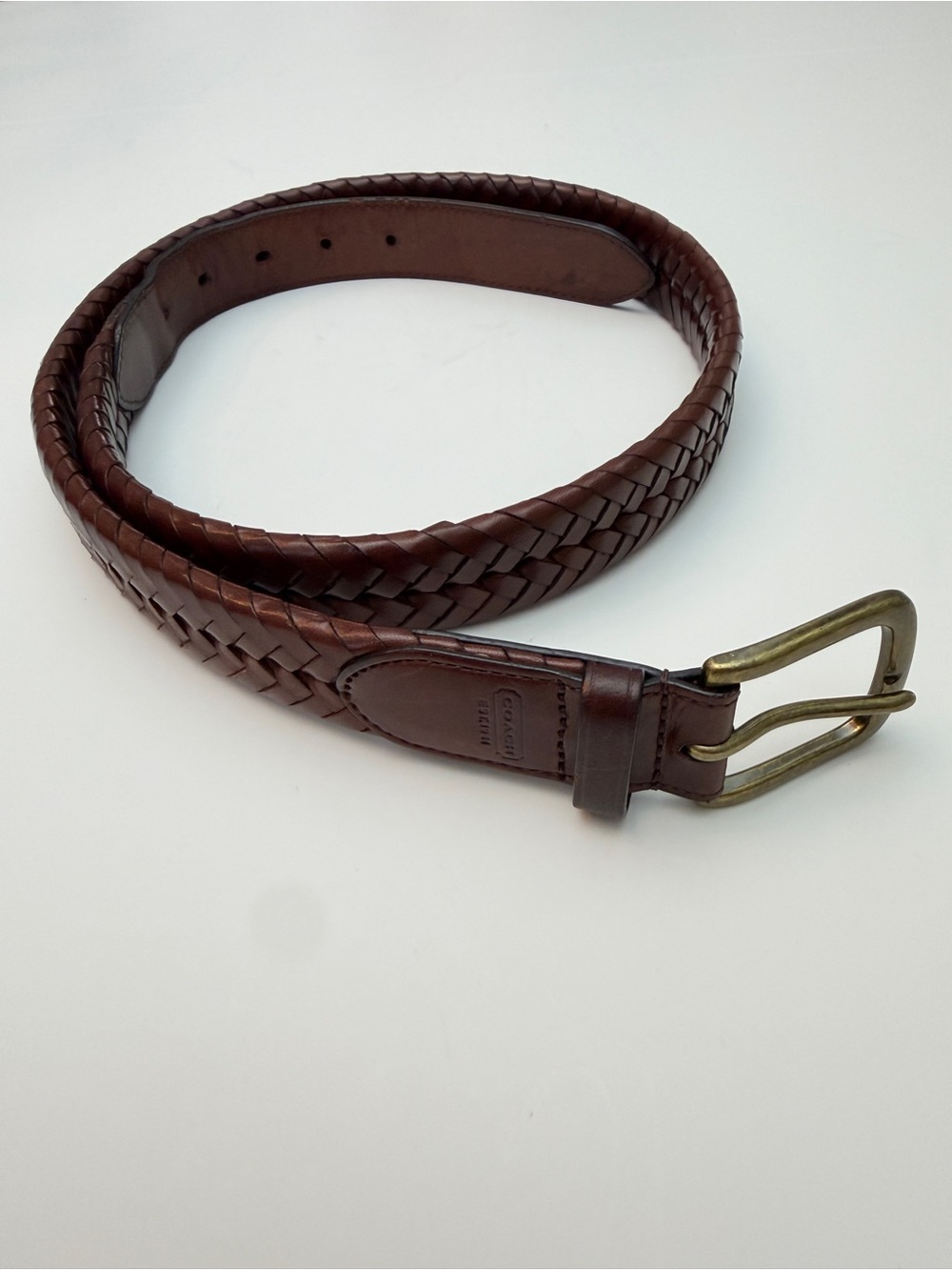 Coach Braided Leather Brown Belt, 36”